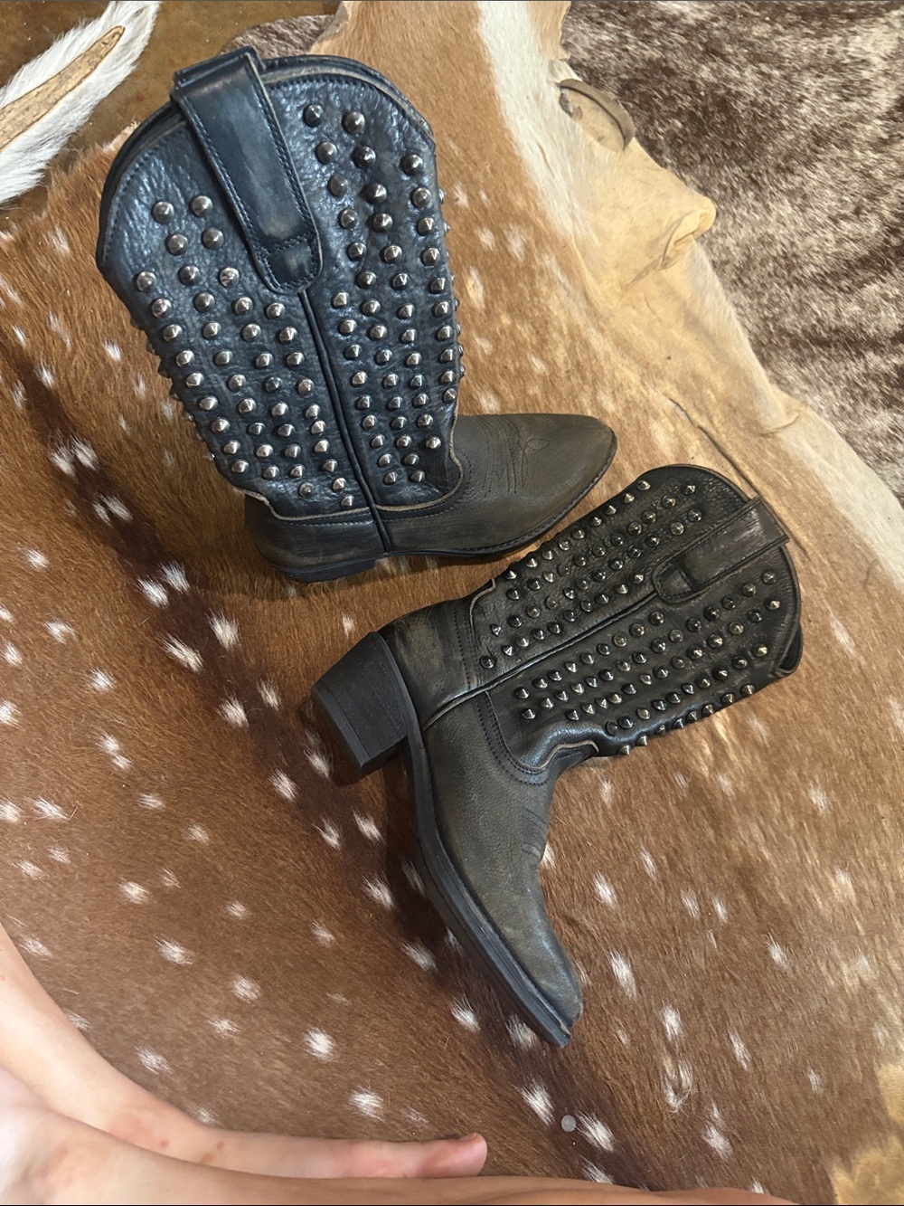 Studded leather cowboy boots